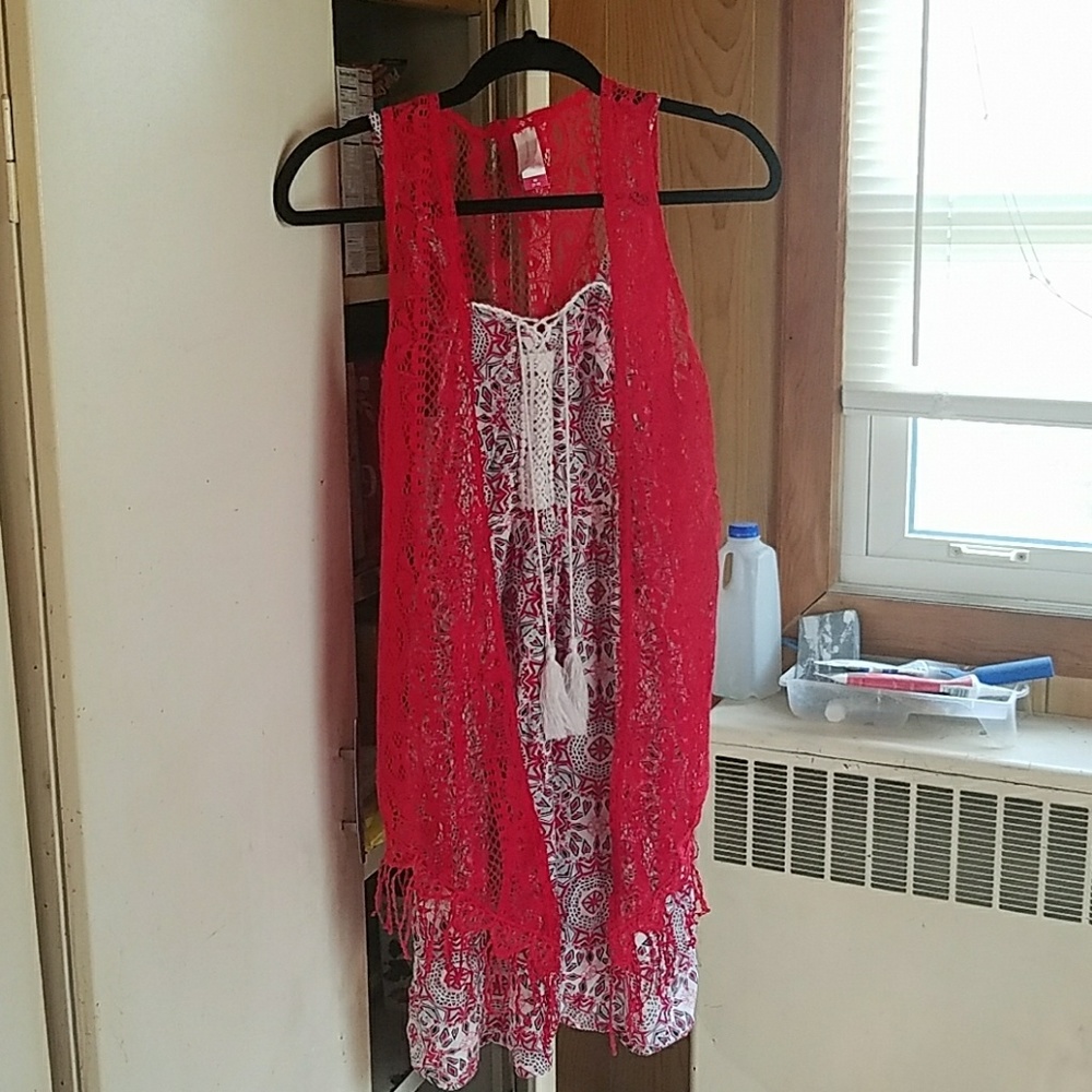 COPY - Dress with red lace cardigan size M (7-9)
